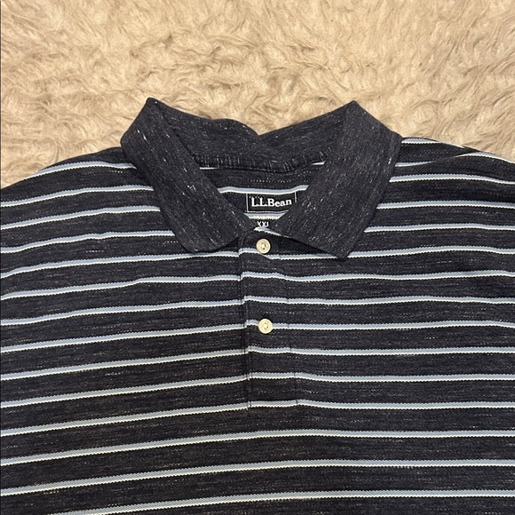 L.L. Bean Men’s Navy, White And Light Blue Striped Shirt Sleeve Polo Shirt - Picture 2 of 5